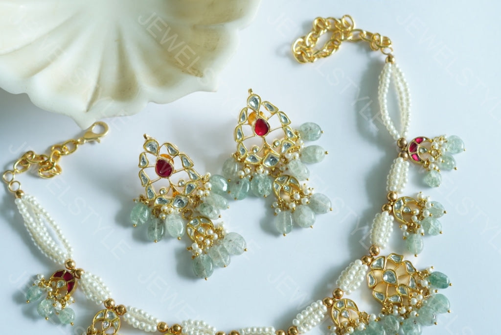 Kundan Necklace Set(4-3905)(R)(PREORDER) - JEWELSTYLE