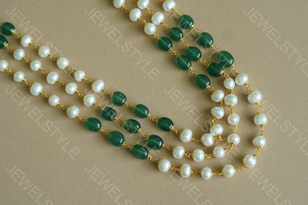 Green Beads Necklace (4-3758)(N) - JEWELSTYLE