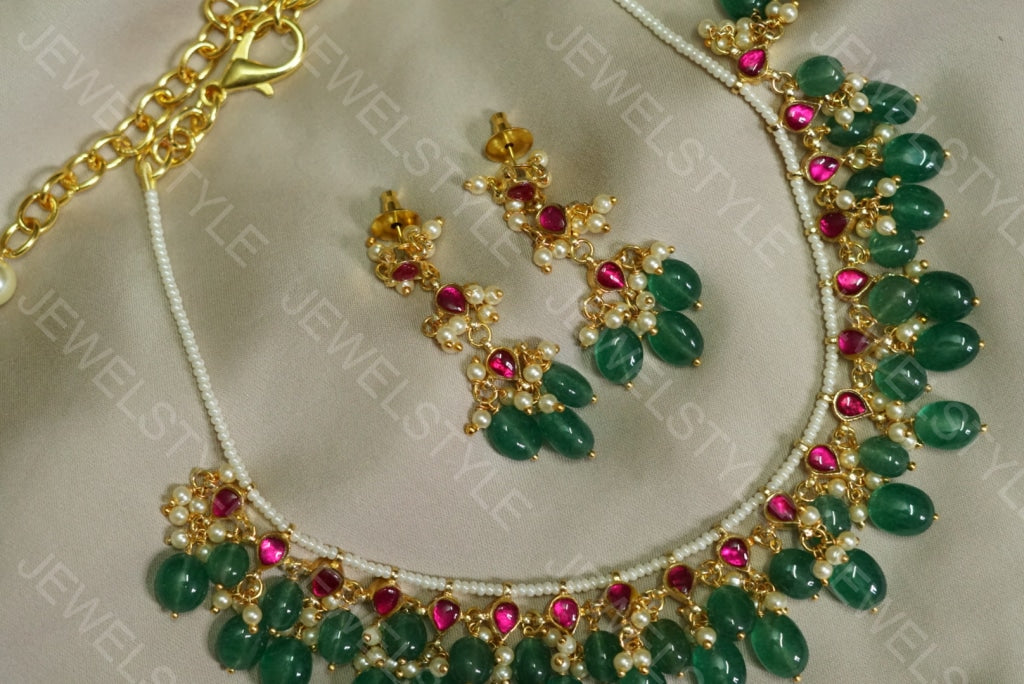 Pink Kundan Necklace set (4-4067)(N) - JEWELSTYLE