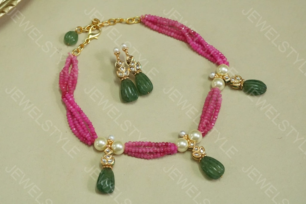 Kundan necklace set(4-1378) - JEWELSTYLE
