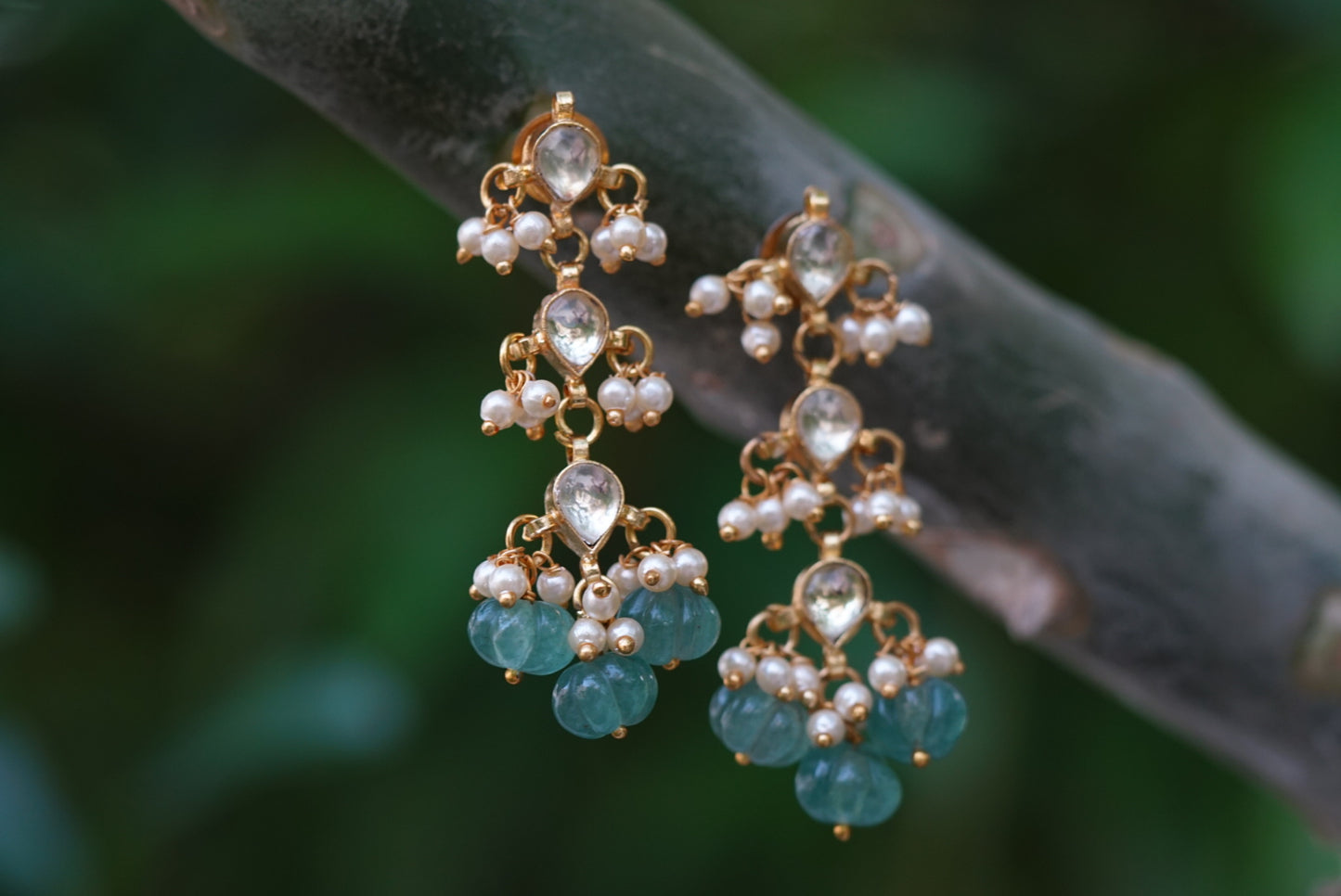 White Kundan earrings (1-2736)(N)