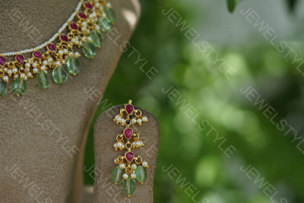 Pink Kundan Necklace set (4-3735)(N) - JEWELSTYLE