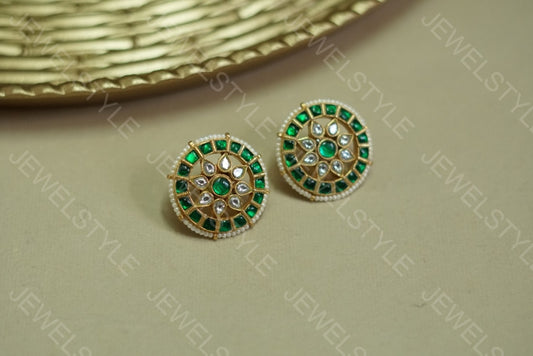Green Kundan studs(1-1070-c)(R)(preorder) - JEWELSTYLE