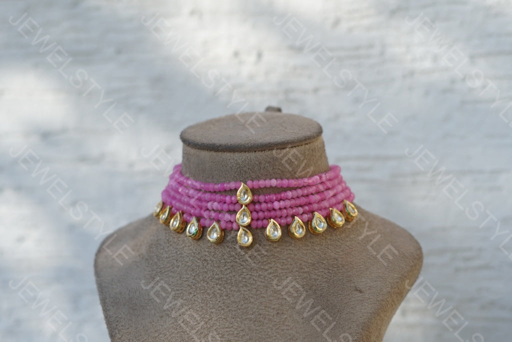 pink Kundan Choker (4-3241)(N) - JEWELSTYLE