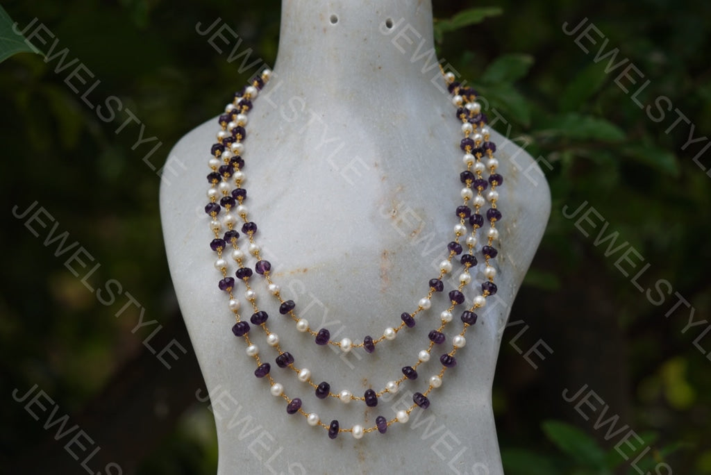 amethyst beads necklace (4-4201)(N) - JEWELSTYLE
