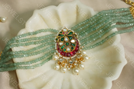 Light green beads Kundan choker (4-3694) (PREORDER)