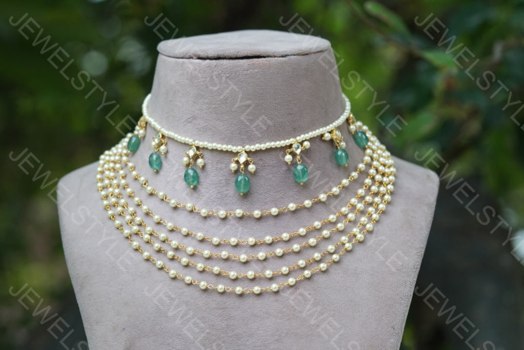 Kundan and hot sale pearl choker