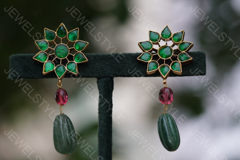 Green Kundan earring (1-2357)(R)(PREORDER)