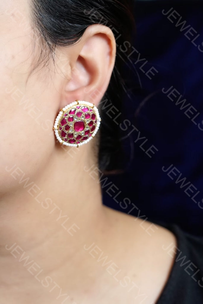 Pink Kundan studs(1-594)(PREORDER) - JEWELSTYLE