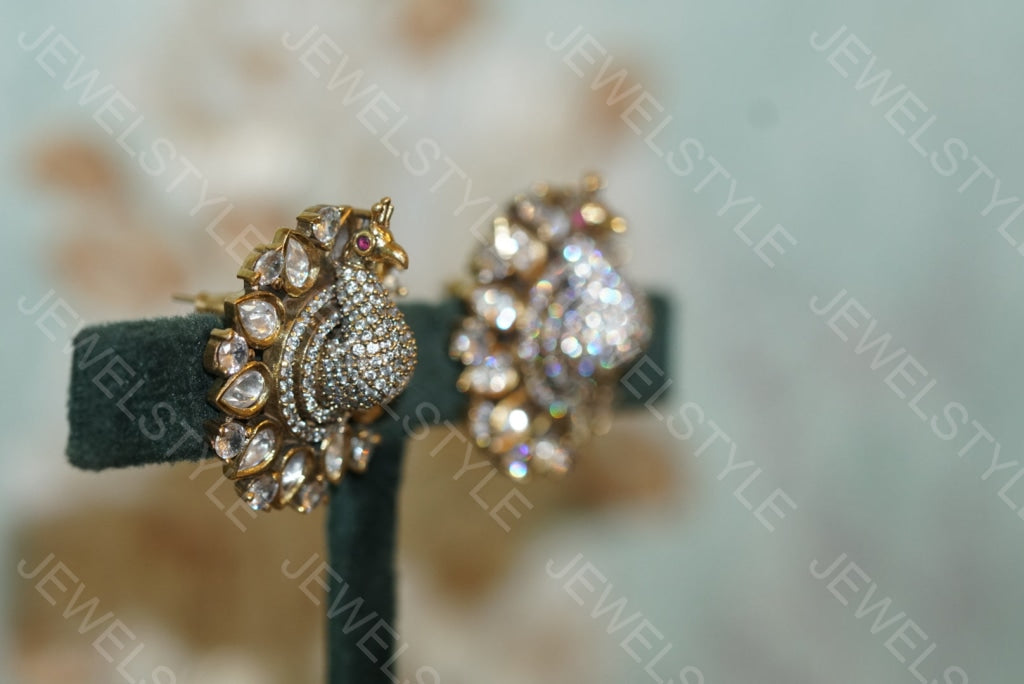 Kundan polki Peacock studs (1-2350)(B) - JEWELSTYLE