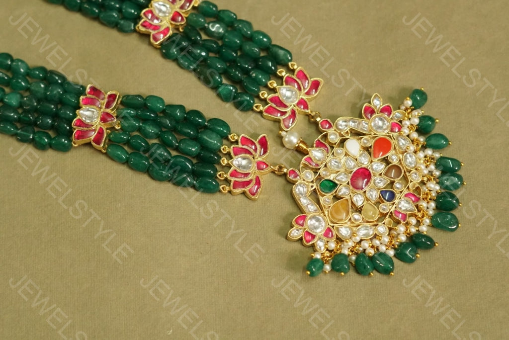 Kundan navratan pendant necklace (Preorder) 4-1263 - JEWELSTYLE