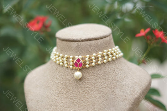 small Pink Kundan choker(4-1547)(R)(preorder) - JEWELSTYLE