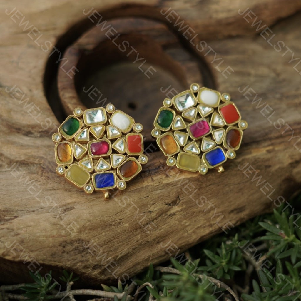 Multistone Kundan studs(Preorder) 1-1089 - JEWELSTYLE