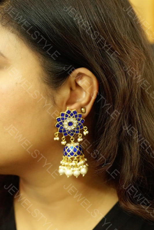 Blue Kundan jhumki(PREORDER) (1-1113) - JEWELSTYLE