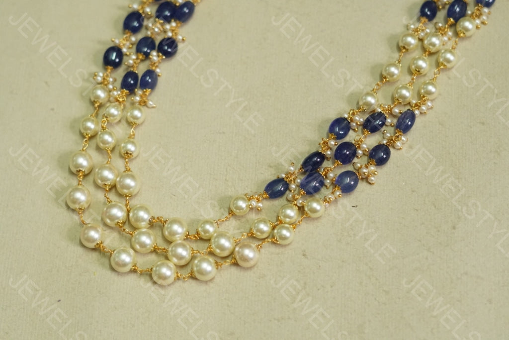 Blue beads Necklace (4-3467)(N) - JEWELSTYLE