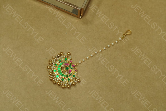 Green Kundan Maangtika (5-540)(PREORDER)