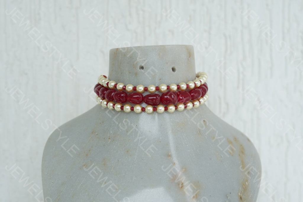 Red Beads Choker (4-4164)(N) - JEWELSTYLE