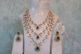 3 Line  Green stone Polki necklace set (4-7290)(B)(PREORDER)