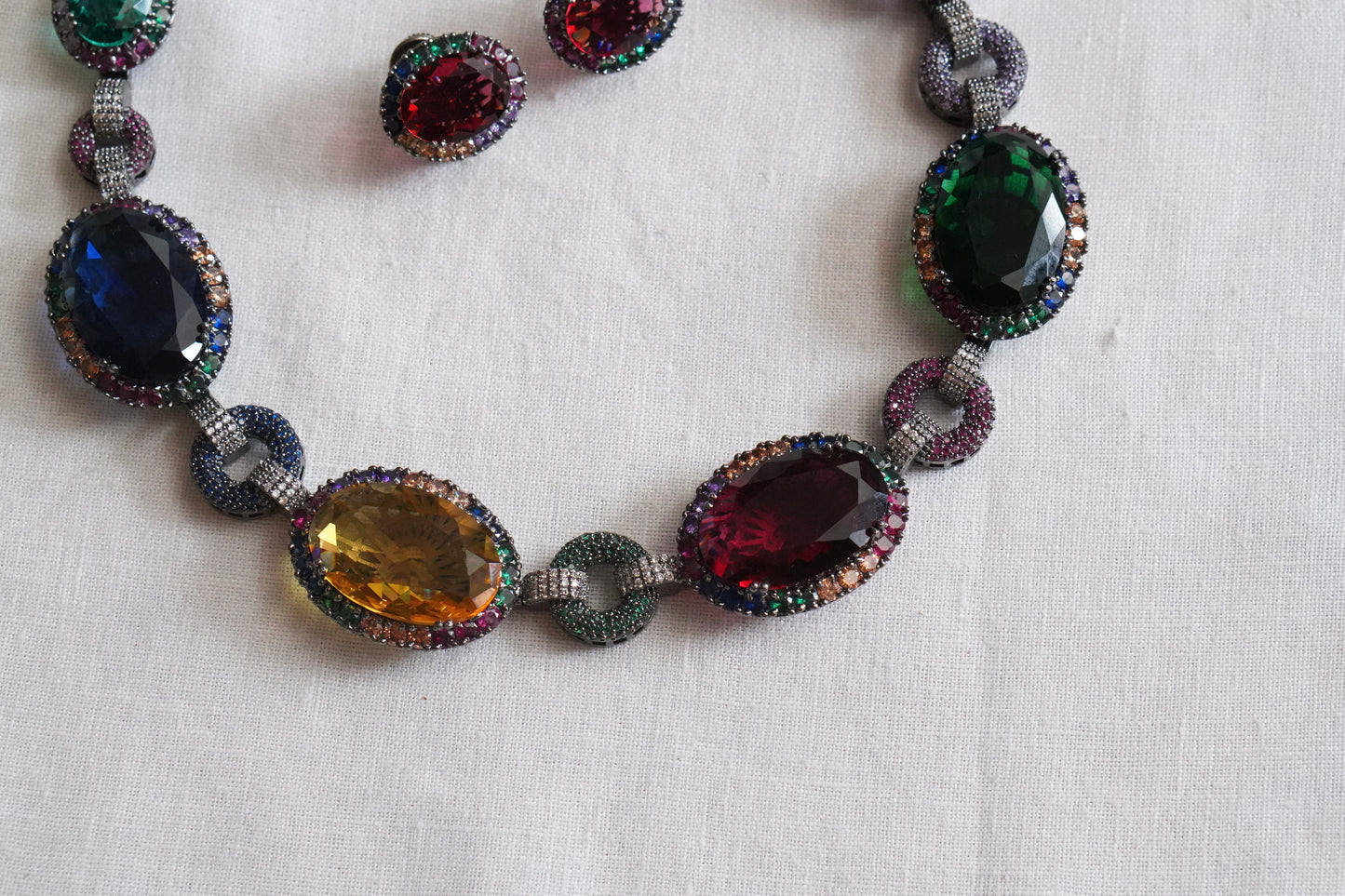 Multi stone AD necklace Set(4-9044)(B)