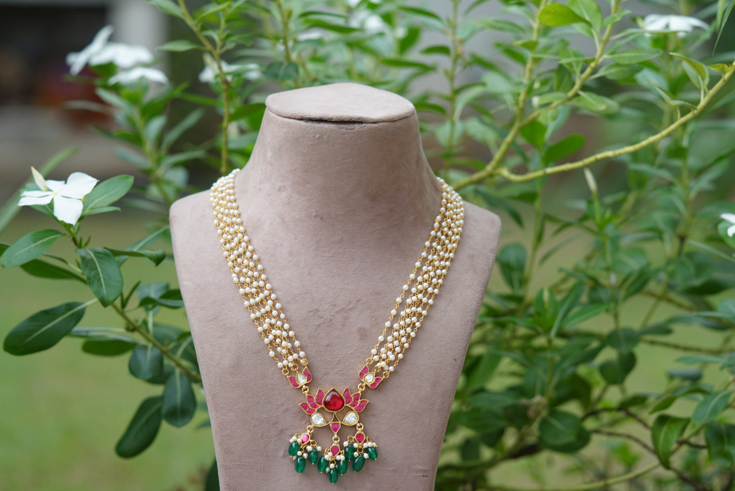 Kundan lotus pendant necklace  (4-5749)(R)(preorder)