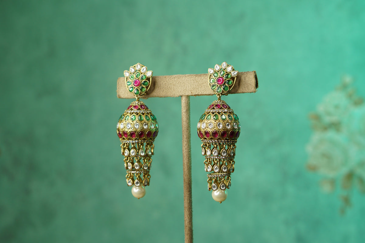 Multi Stone Polki jhumki (1-5617)(B)
