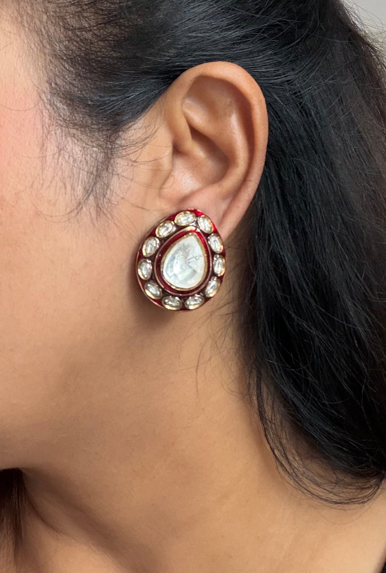 Red Meena Polki Studs (1-5500)(B)