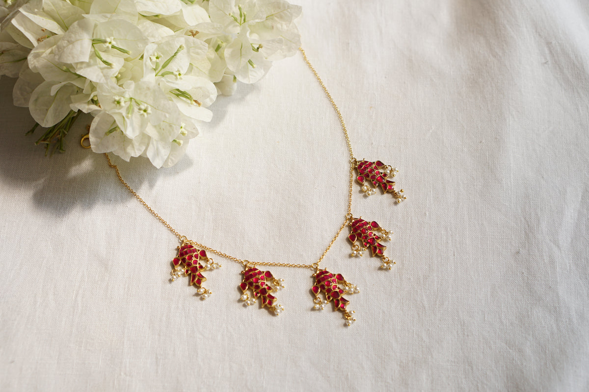 Pink Stone Fish Kundan Necklace (4-9723)