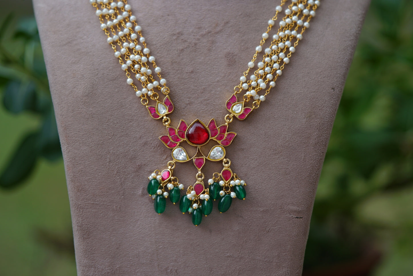 Kundan lotus pendant necklace  (4-5749)(R)(preorder)