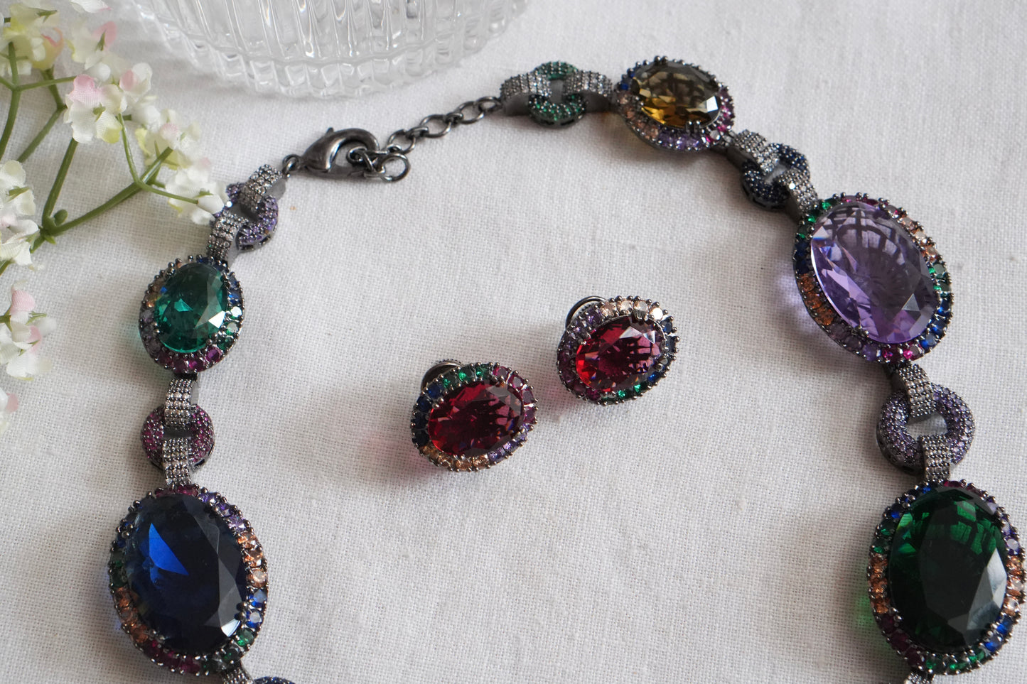 Multi stone AD necklace Set(4-9044)(B)