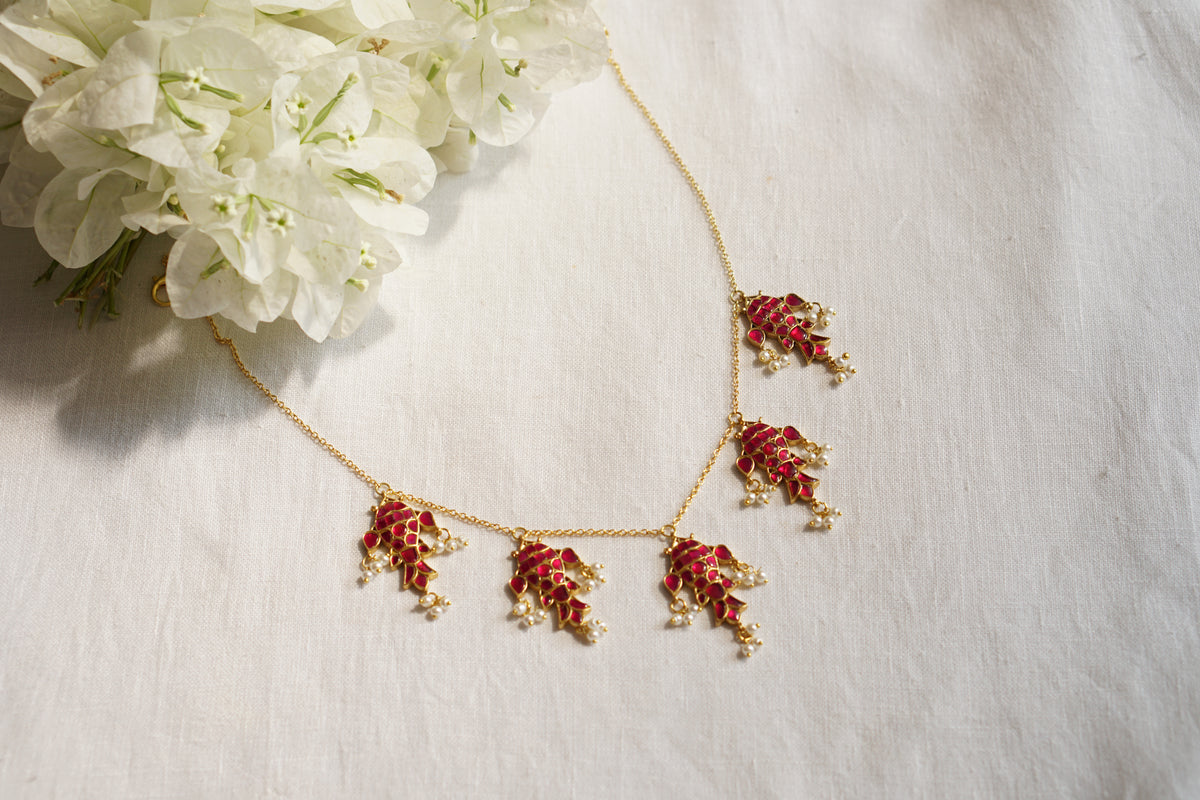 Pink Stone Fish Kundan Necklace (4-9723)
