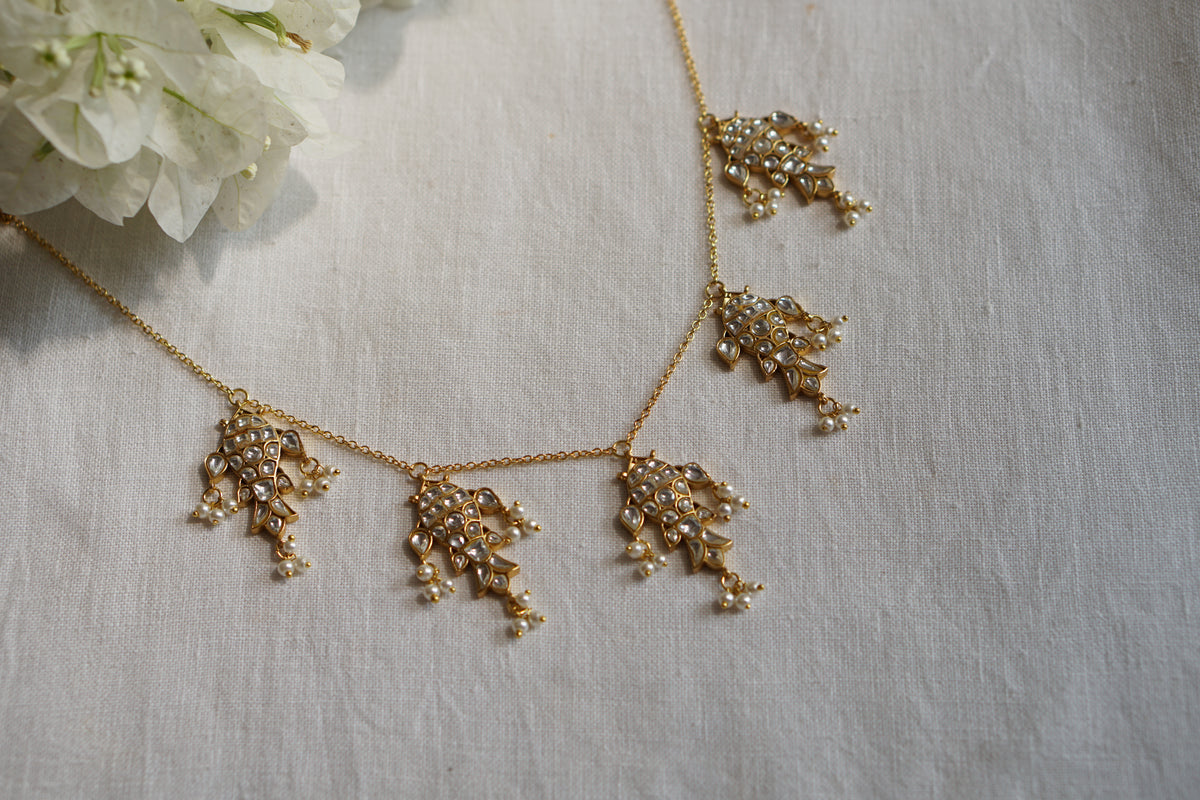 White Stone Fish  Kundan Necklace (4-9724)(R)