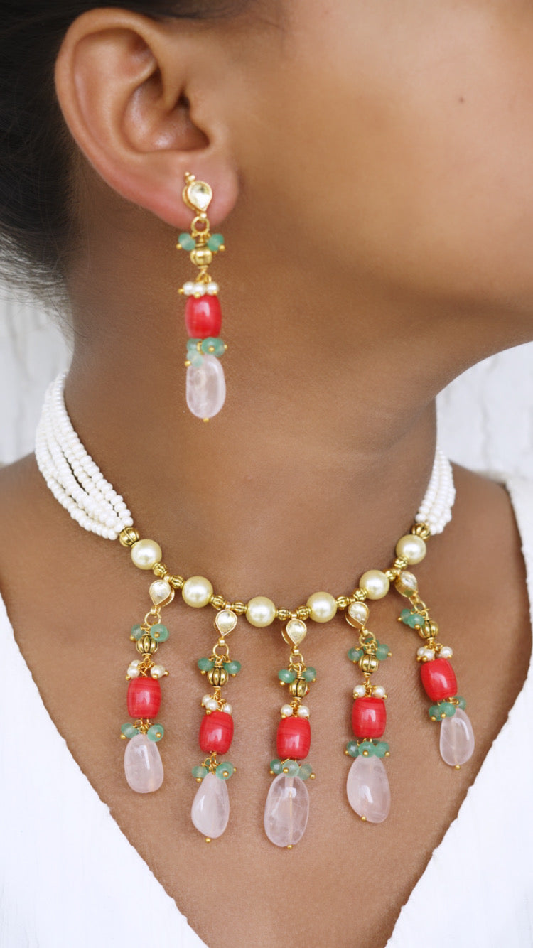 Kundan Beads necklace set (4-6684)(N)