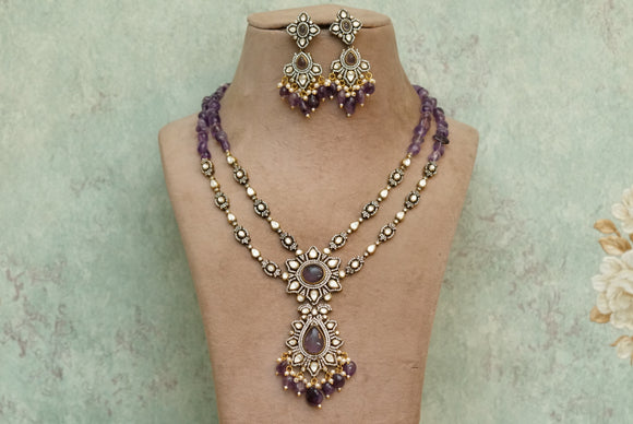 Mossainite Polki necklace set(4-7007)(B)