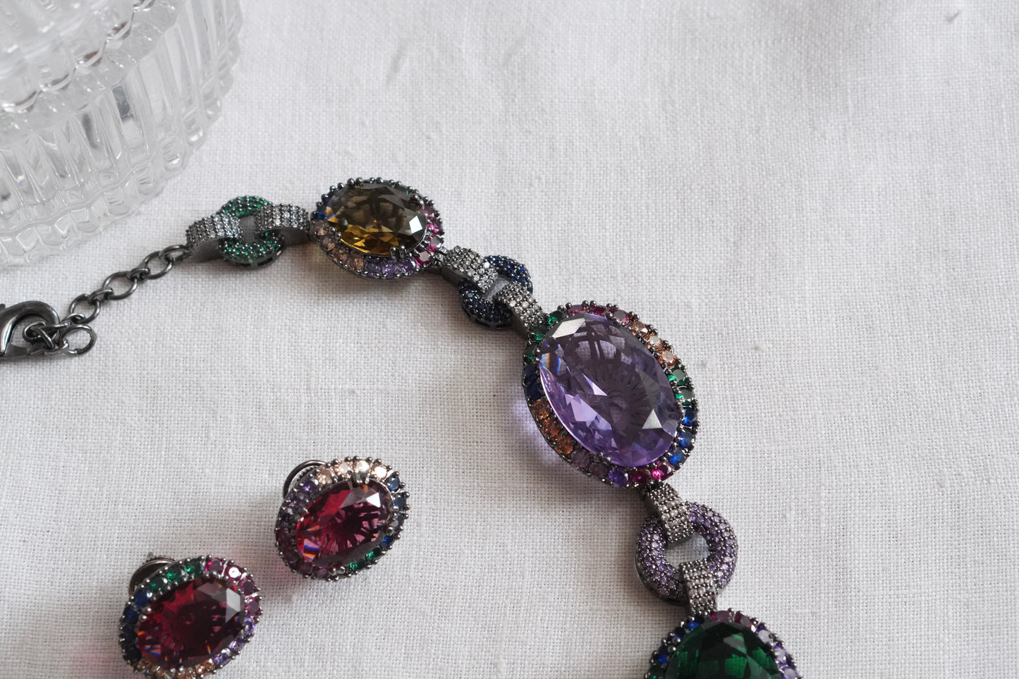 Multi stone AD necklace Set(4-9044)(B)