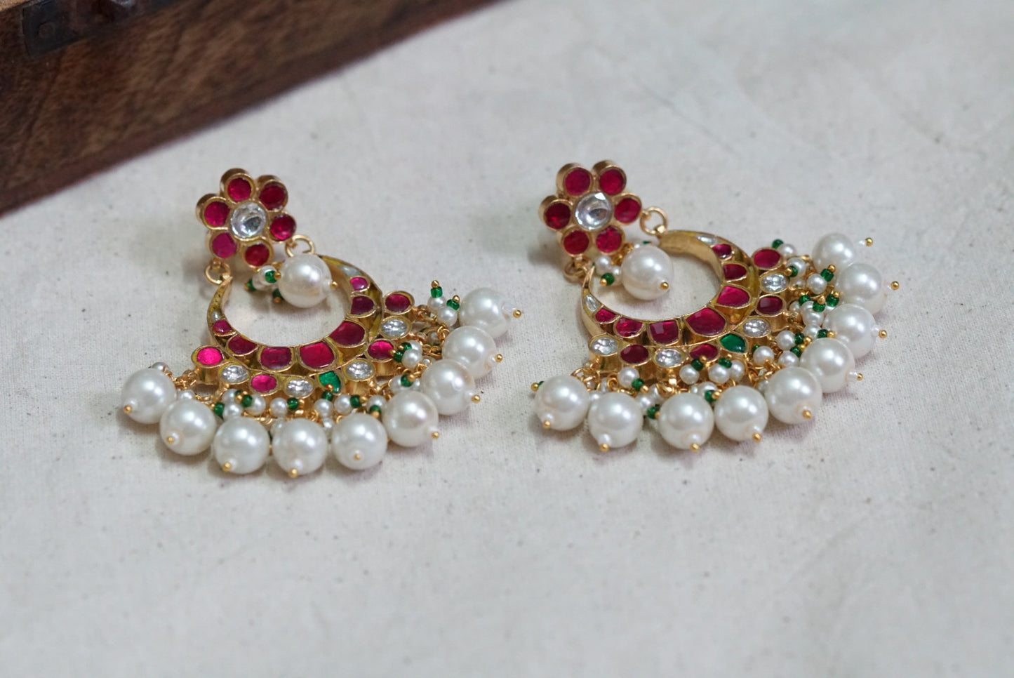 Kundan chandbali earring  (1-2974)(R)(DISCOUNTED)