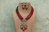 Red Polki necklace set(4-7008)(B)