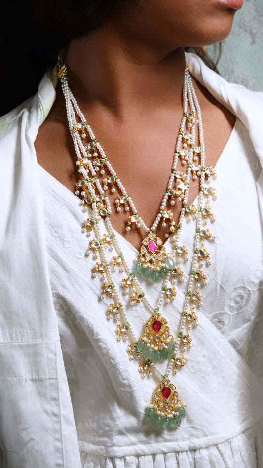 Kundan 3 line Ranihaar necklace (4-6850)(R)(PREORDER)