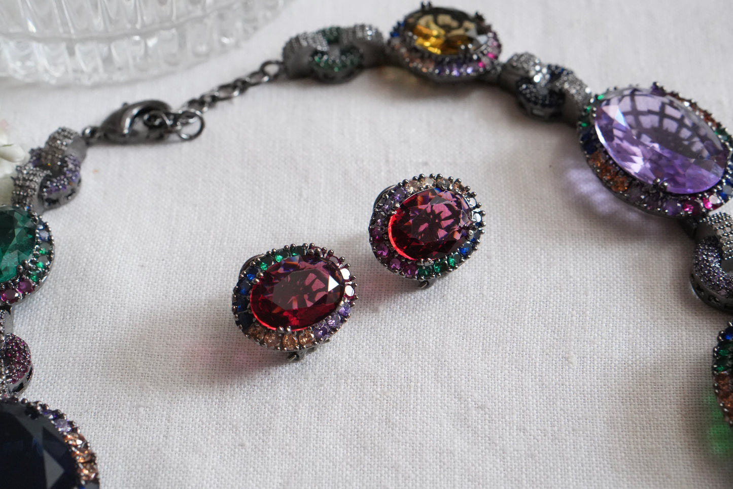 Multi stone AD necklace Set(4-9044)(B)