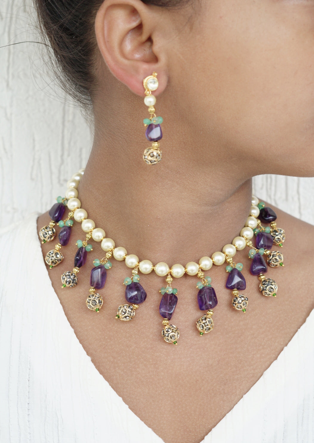 Kundan Beads necklace set (4-6705)(N) - JEWELSTYLE