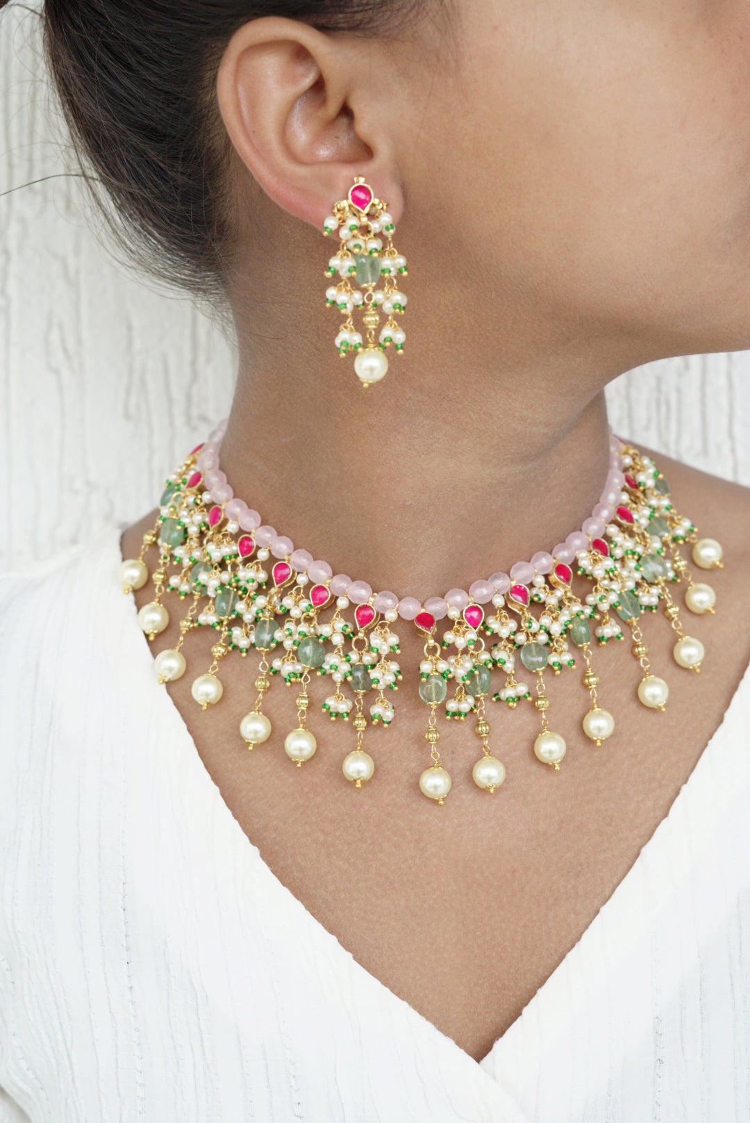 Kundan Beads necklace set (4-6685)(N)