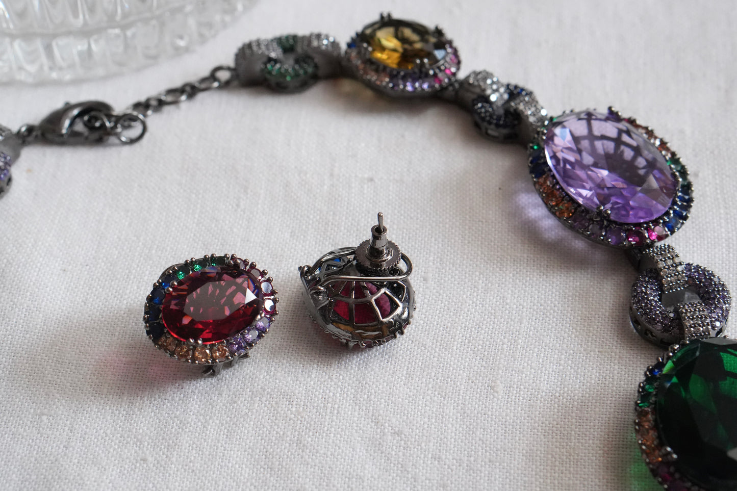 Multi stone AD necklace Set(4-9044)(B)