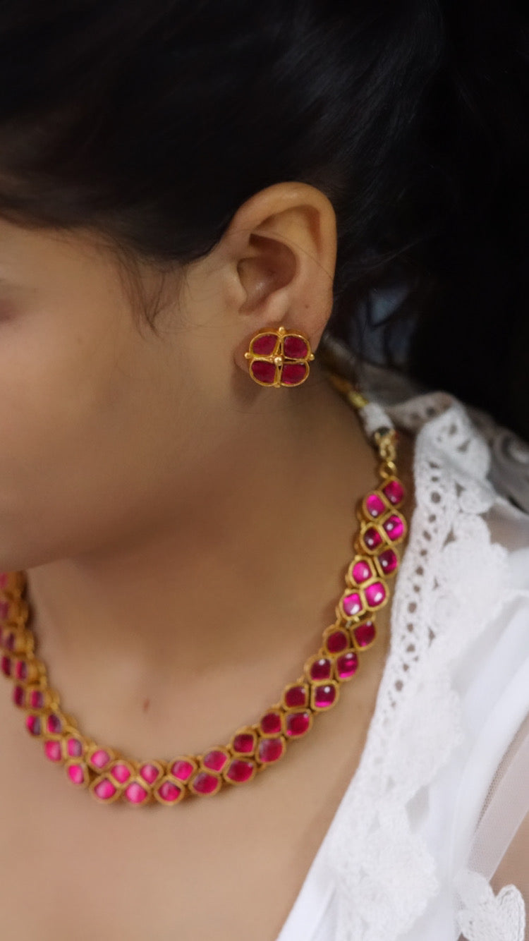 Kundan necklace set (4-5951)(R) - JEWELSTYLE