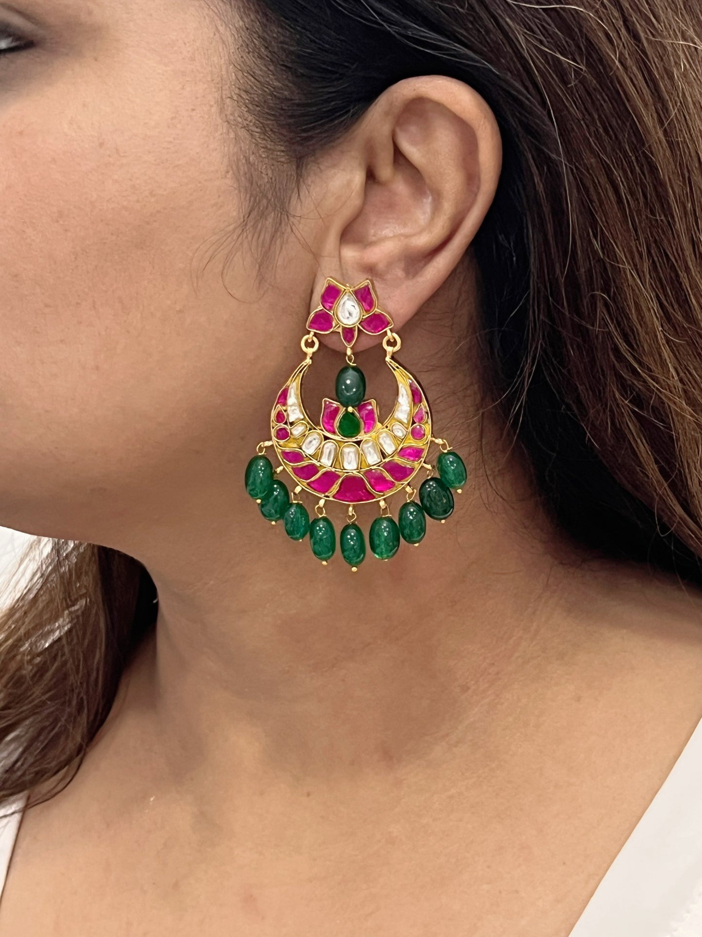 Kundan chandbali Earring (1-2872)(R)(preorder)