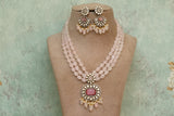 Pink Polki necklace set(4-7009)(B)