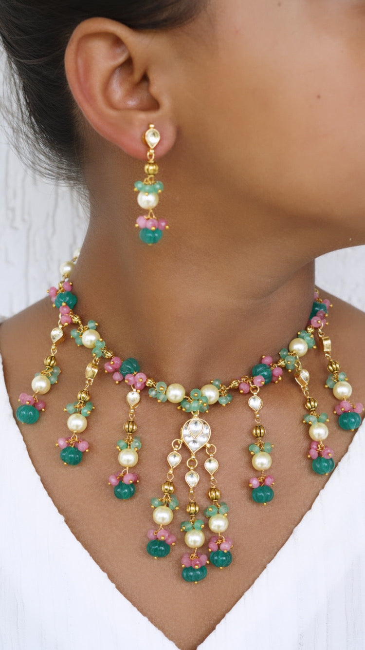 Kundan Beads necklace set (4-6696)(N)
