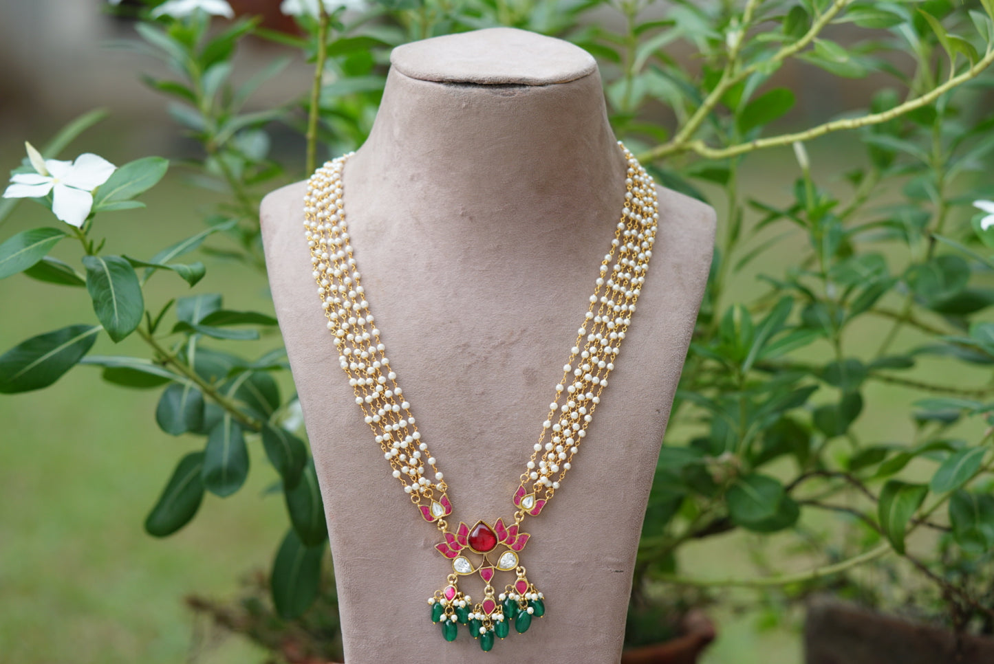 Kundan lotus pendant necklace  (4-5749)(R)(preorder)