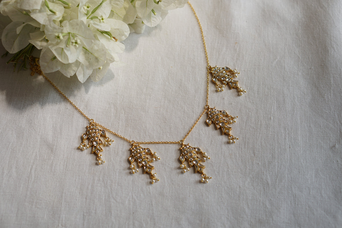 White Stone Fish  Kundan Necklace (4-9724)(R)