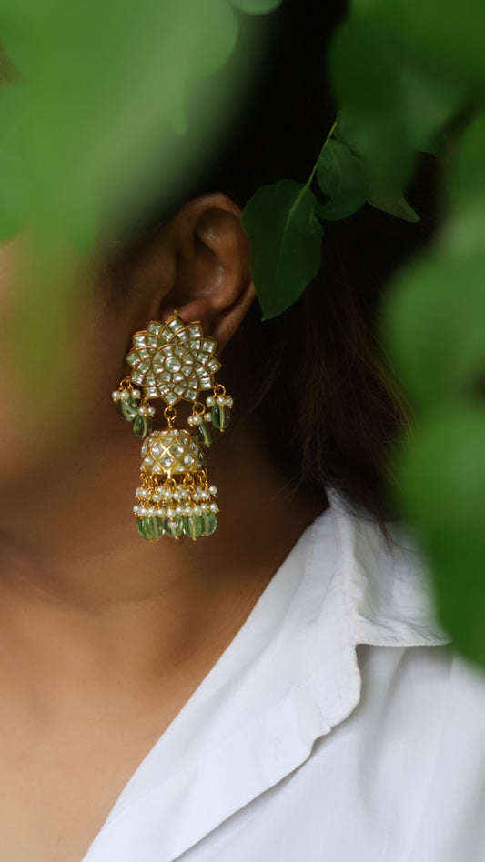 White Kundan jhumki (1-3062)(R)(PREORDER)