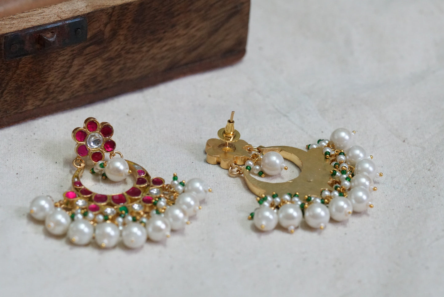 Kundan chandbali earring  (1-2974)(R)(DISCOUNTED)