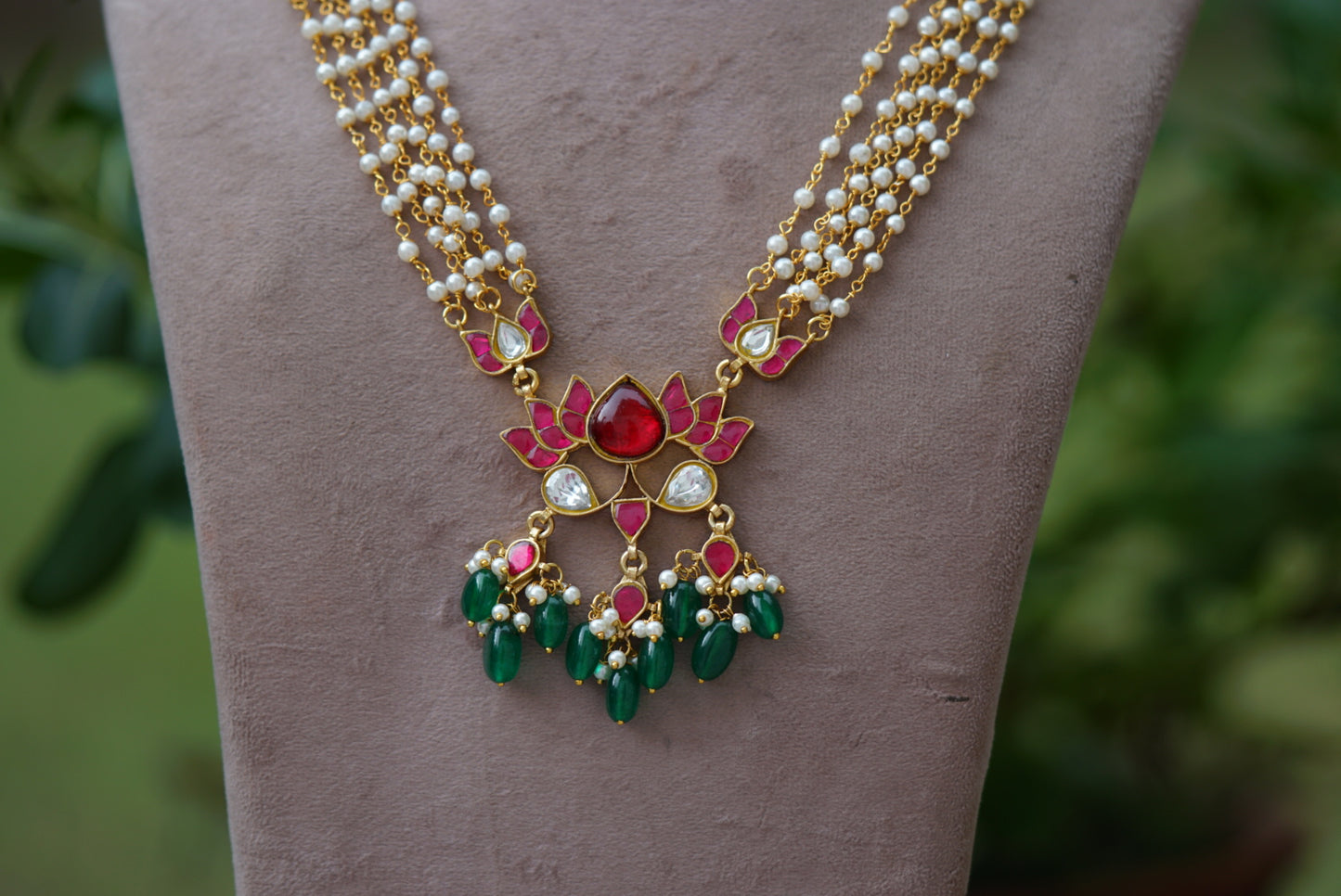 Kundan lotus pendant necklace  (4-5749)(R)(preorder)